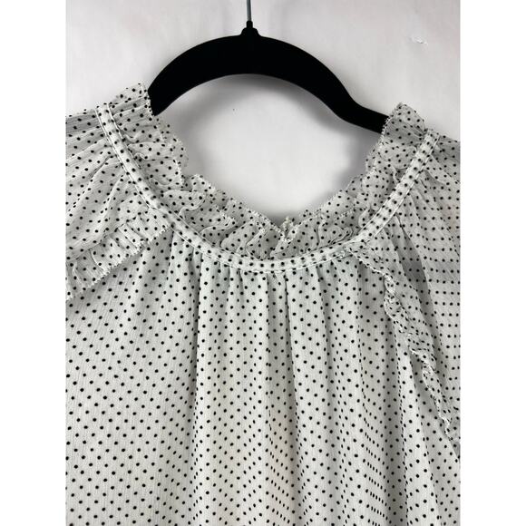 LOFT Ruffle Polka Dot Sheer Blouse, White Black, Romantic Feminine Workwear - Picture 4 of 14